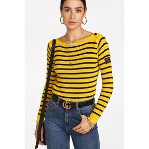 Ralph Lauren XL Striped Crewneck Yellow Black Sweater 100% Cotton Womens